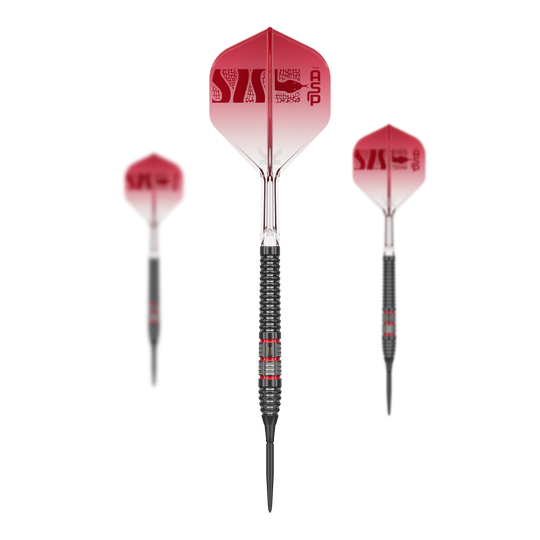 Lotki stalowe Target Nathan Aspinall 95K Swiss Point Das Bild zeigt ein Set der Target Nathan Aspinall 95K Swiss Point Steeldarts. Die gesamte Produktzusammenstellung ist sichtbar.