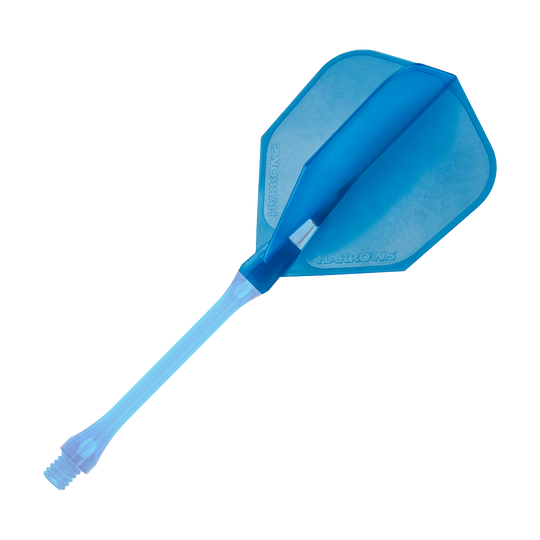 HRC-160_Harrows_Clic_Standard_Flight_Aqua_2 Das Bild zeigt ein blaues Dart-Flight mit Schaft der Marke Harrows. Es handelt sich um das Modell "Clic Standard Flights - Aqua".