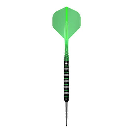 Das Bild zeigt die Mission Moldavite Steeldarts - 23g. Die Dartpfeile sind speziell für Präzisionswürfe entwickelt.