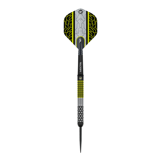 Das Produkt zeigt die Winmau Team 360 Cori Wiltshire Steeldarts mit 24 Gramm Gewicht. Diese Darts sind robust und für anspruchsvolle Spiele geeignet.