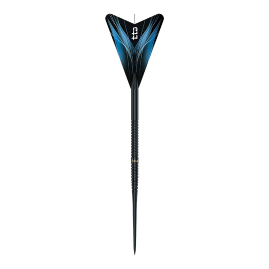 Caliburn TTD Complete Titanium T1 Black Steeldarts - 5g Auf dem Bild befindet sich das Produkt Caliburn TTD Complete Titanium T1 Black Steeldarts - 5g. Das Dart-Set ist in Schwarz gehalten.
