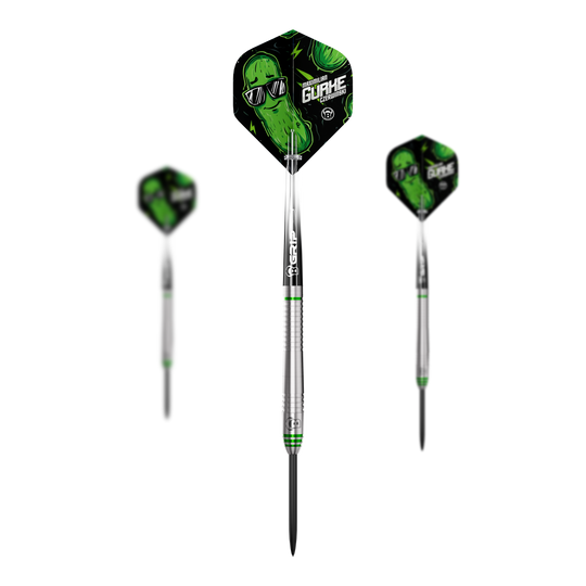 Bulls Max Czerwinski Gurke Steeldarts mit 23 Gramm Gewicht als Set. Auf dem Bild ist das gesamte Set zu sehen.