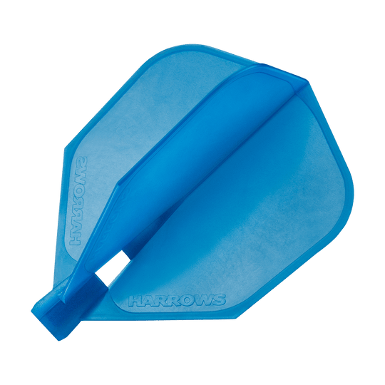 HRC-160_Harrows_Clic_Standard_Flight_Aqua_14D06jby3S1yYD Das Bild zeigt einen Harrows Clic Standard Flight in der Farbe Aqua. Es handelt sich um ein blaues Dart-Flight-Zubehör mit dem Schriftzug "HARROWS".