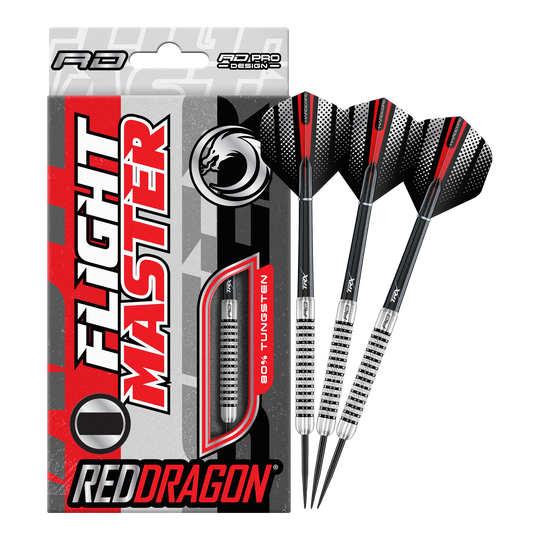 Red Dragon Flightmaster Fury 2 stalowe rzutki - 25g Zu sehen ist das Produkt Red Dragon Flightmaster Fury 2 Steeldarts mit einem Gewicht von 25g. Die Steeldarts sind optimal für ambitionierte Spieler geeignet.