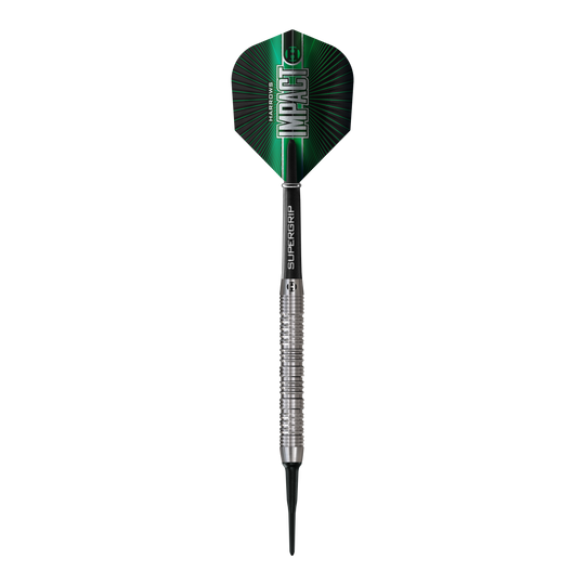 Harrows Impact Softdarts sind auf diesem Bild abgebildet. Die Softdarts sind in Nahaufnahme zu sehen.
