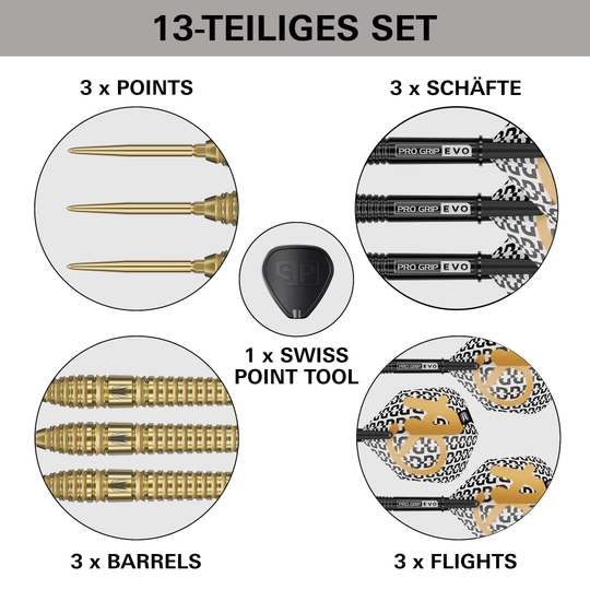 Stalowe lotki Target Bolide Envy 03 Swiss Point Target Bolide Envy 03 Swiss Point Steeldarts, abgebildet auf dem Produktbild. Es handelt sich um Steeldarts mit Swiss Point System.