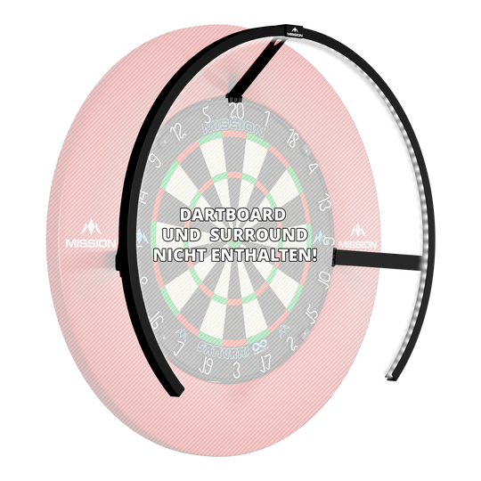 Gezeigt wird die Mission Torus 270 LED Dartboard Beleuchtung in Schwarz. Das Produkt liefert helles Licht für das Dartboard.