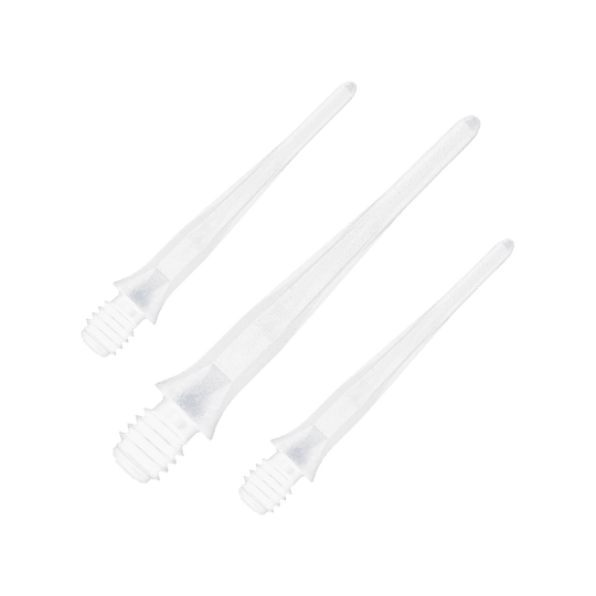 Miękkie końcówki do lotek Caliburn 2BA, białe – opakowanie 50 szt. Abgebildet sind Caliburn 2BA Softdartspitzen in Weiß im 50er Pack. Die Spitzen sind für Softdarts geeignet und in einer Verpackungseinheit dargestellt.