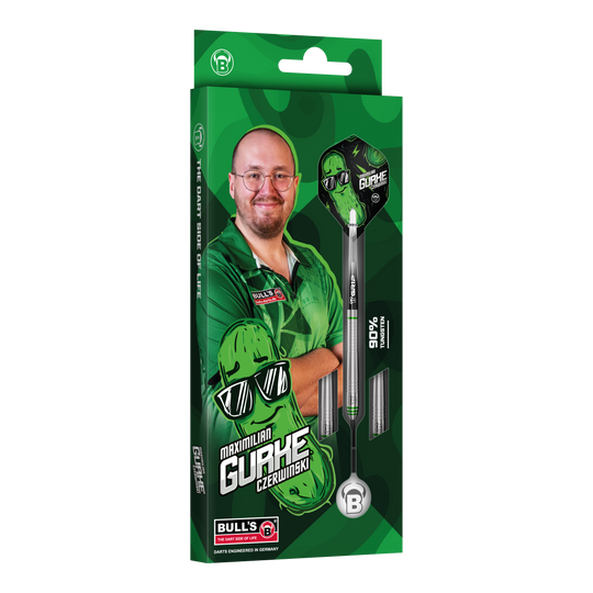 Bulls Max Czerwinski Cucumber Steeldarts - 23g Bulls Max Czerwinski Gurke Steeldarts mit einem Gewicht von 23 Gramm. Diese Aufnahme zeigt Details des Dartpfeils.