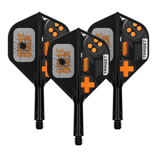 Target K-Flex GameOver No2 Standard Flights, 19 mm im Set. Die Abbildung zeigt die Flights in einer Verpackungseinheit.