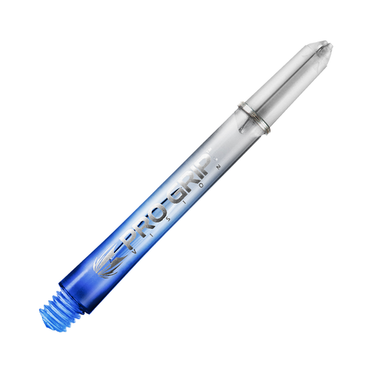 Target Pro Grip Vision Shafts - 3 zestawy - niebieskie Dies ist ein blauer Pro Grip Vision Shaft für Dartpfeile. Der Shaft besteht aus durchsichtigem Kunststoff und hat eine Länge von 48 mm.