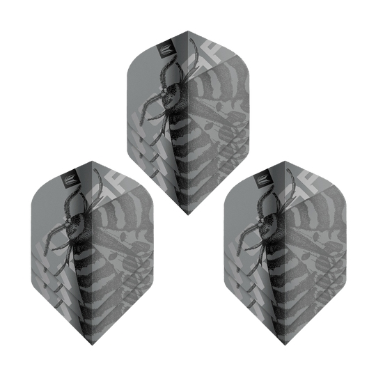 Target Pro Ultra Volar No2 Standard Flights - 3 serie Das Bild zeigt drei Sets Target Pro Ultra Volar No2 Standard Flights. Auf den Flights ist ein grafisches Insektenmotiv in Schwarz-Weiß zu sehen.