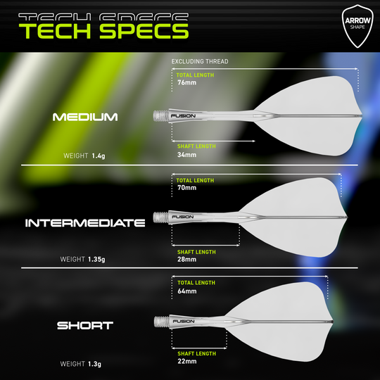 Winmau Fusion Flight Shaft System Arrow Clear Das Bild zeigt das Winmau Fusion Flight-Shaft-System Arrow Clear. Es ist ein transparenter Flightschaft für Darts.