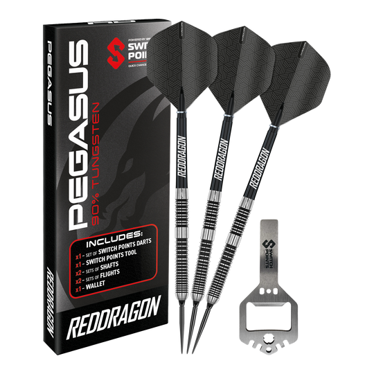 Rzutki stalowe Red Dragon Pegasus Switch Point Abgebildet sind Red Dragon Pegasus Switch Point Steeldarts. Diese Darts sind robust und für verschiedene Spielniveaus geeignet.