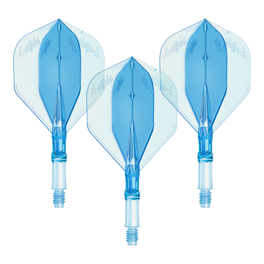 Loty L-Style L-System - Clear Blue Dieses Bild zeigt ein Set von L-Style L-System Flights in klarer blauer Farbe, Größe Small. Es ist ein Zubehörteil für Dartpfeile.