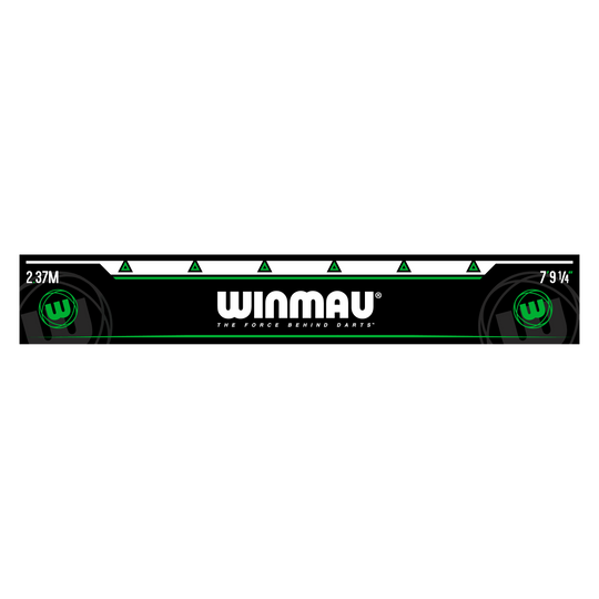 Linia rzutu Winmau Zielona Das Bild zeigt die grüne Abwurflinie „Winmau Abwurflinie Grün“ für Dartspieler. In der Mitte steht groß das Winmau-Logo mit dem Schriftzug "The force behind darts".