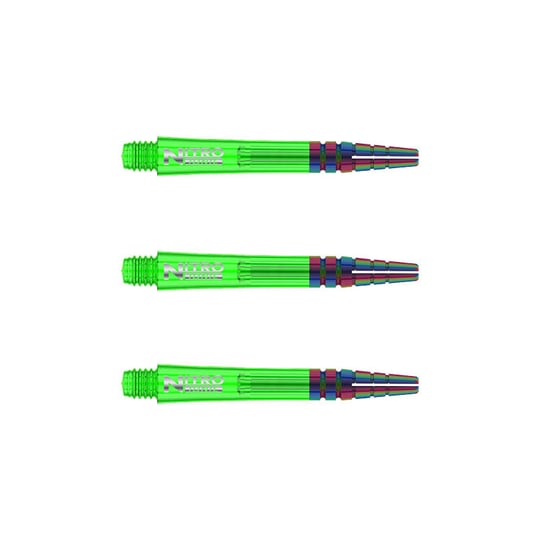 C604_Nitro_Ionic_Short_Green_Shafts RedDragon Nitrotech Ionic Shafts Green korkenzieherartig dargestellt. Die Schäfte liegen parallel.