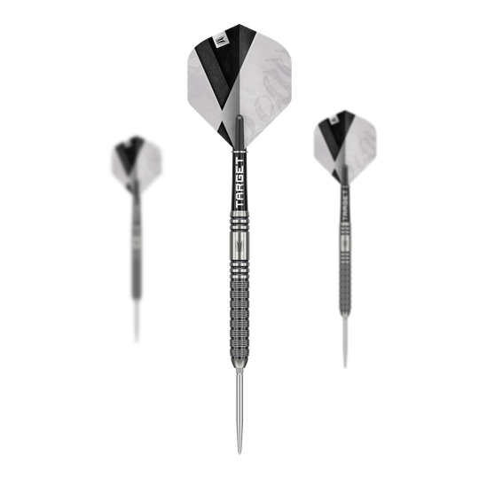 Abgebildet ist das Produkt Target Beau Greaves GEN1 Swiss Point Steeldarts. Es handelt sich um hochwertige Steeldarts für Präzisionsspiele.