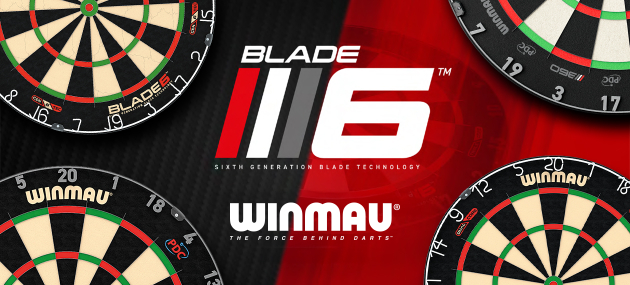 Das Produktbild trägt den Dateinamen 2025-11_5R_Winmau_Blade6Series. Es zeigt vermutlich eine Serie von Produkten oder eine besondere Edition.